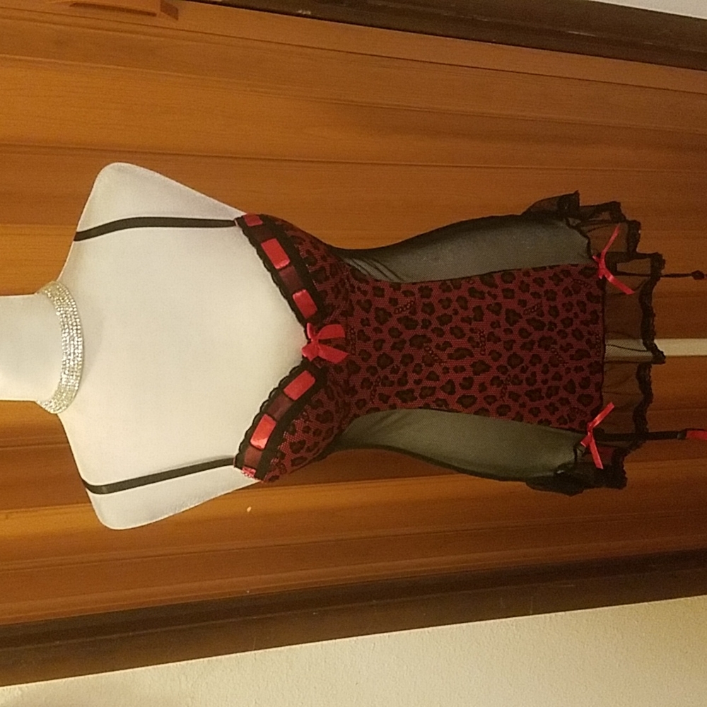 XOXO RED MESH LEOPARD BABY DOLL